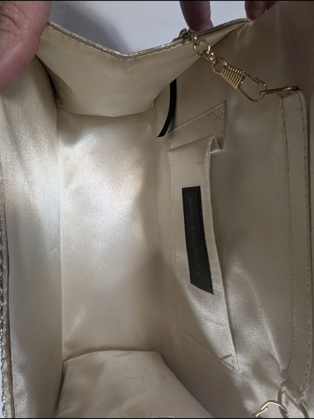 Jessica McClintock Remi Rhinestone Handle Bag Silver W/ Gold Tone Evening Clutch